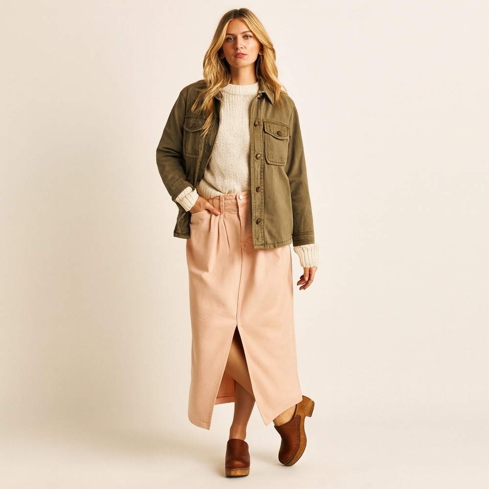 Anthropologie Pilcro Split Front Denim Y2K Maxi Skirt Blush Pink‎ Sz 16 NWT